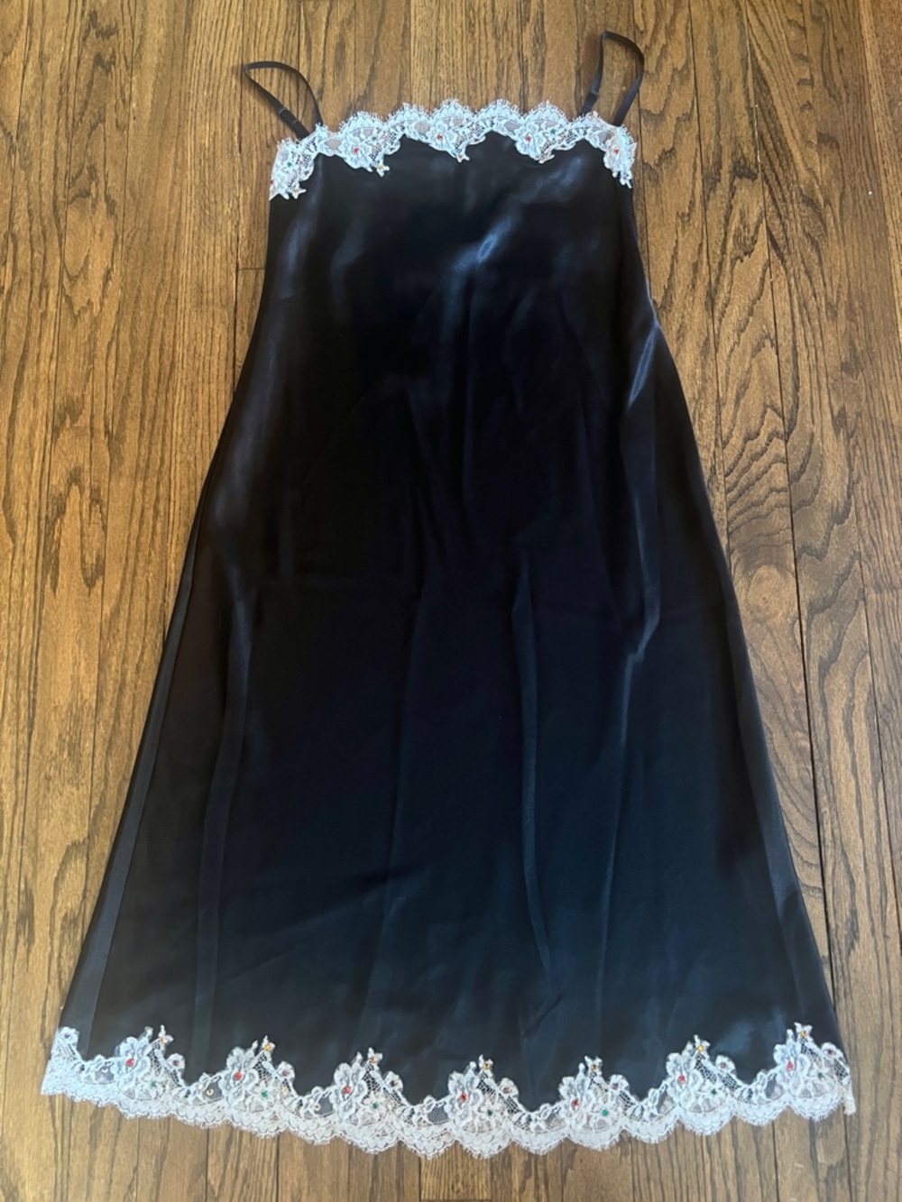 RARE VINTAGE BETSEY JOHNSON ULTRA SILK LACE RHINESTONE MIDI SLIP DRESS S - Picture 1 of 6